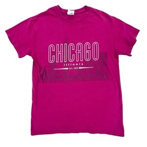 Chicago Illinois Graphic T-Shirt Magenta‎ Gildan Heavy Cotton S Small
